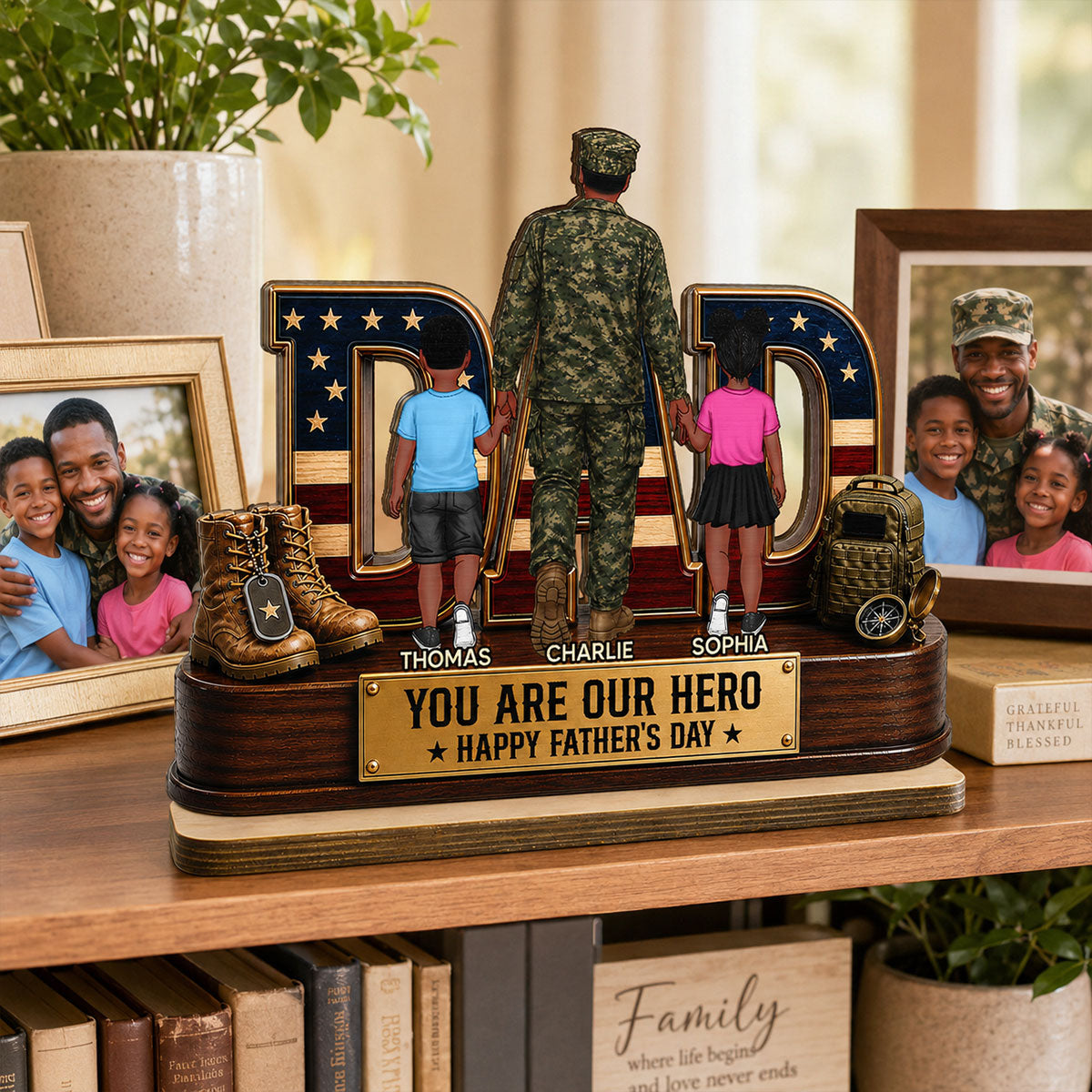 Nation Flag Military Dad You Are Our Hero - Personalized 2-Layered Wooden Plaque -  Gift For Dad, Husband