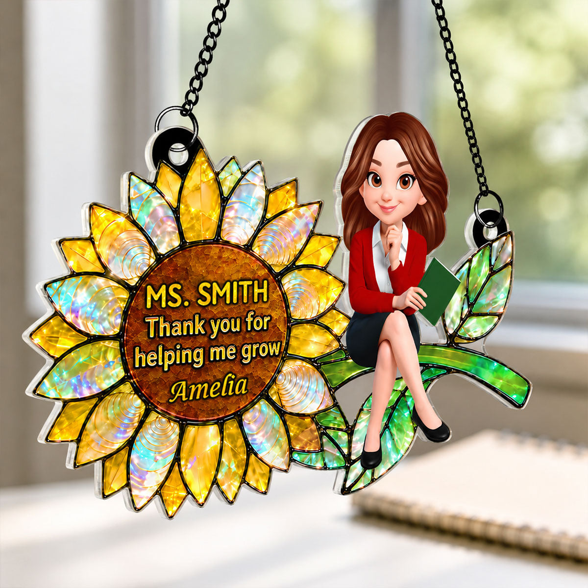 Thank You for Helping Me Grow Teacher - Personalized Acrylic Suncatcher - Teacher Appreciation Gift, End of School Year Gift