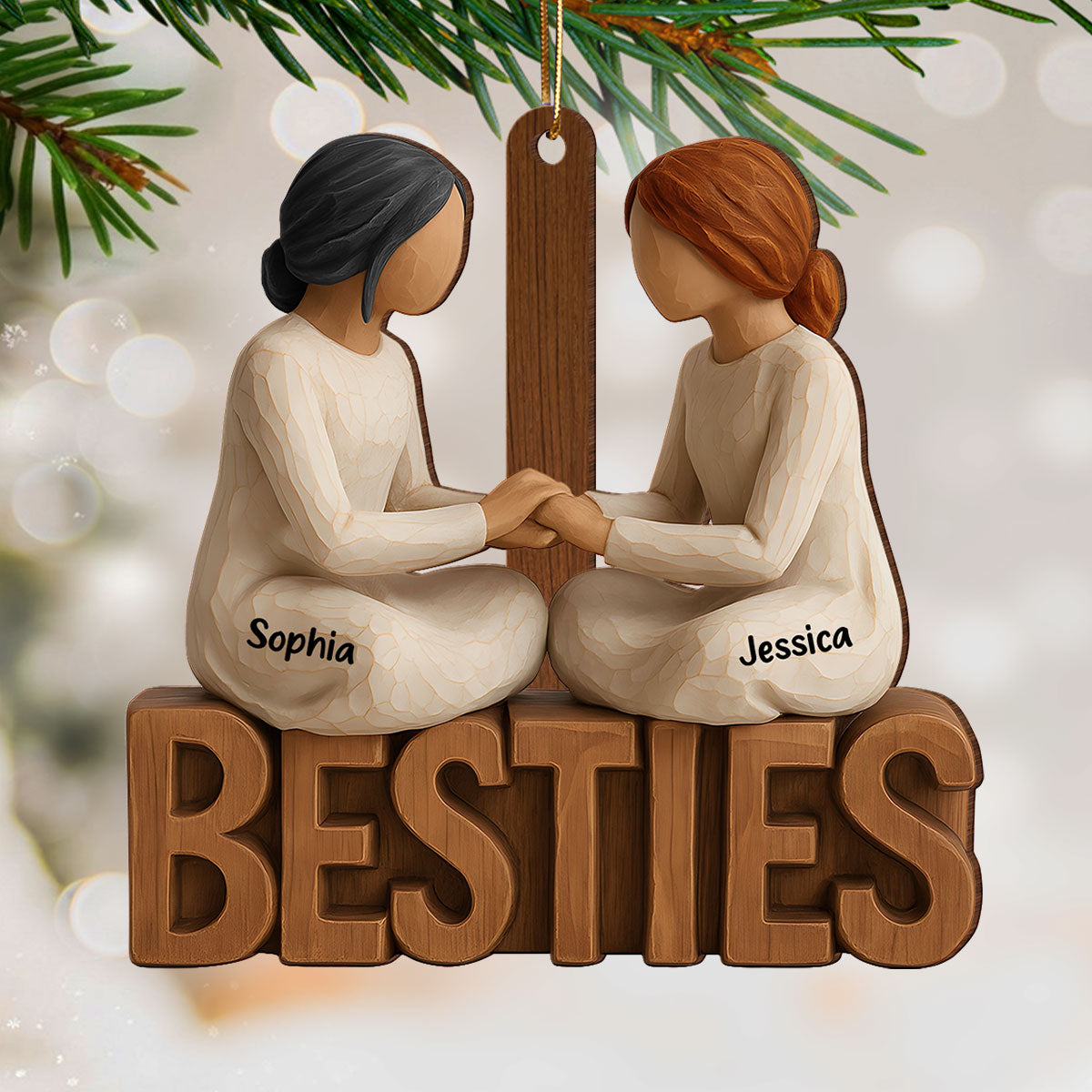 3D Effect Besties Forever Together - Personalized Wooden Ornament - Gift For Best Friends