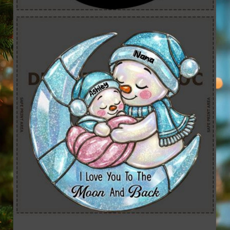 Grandma And Grandkid Moon Stained Glass Pattern - Personalized Acrylic Ornament - Heartwarming Christmas Gift For Grandma, Granddaughter, Grandson
