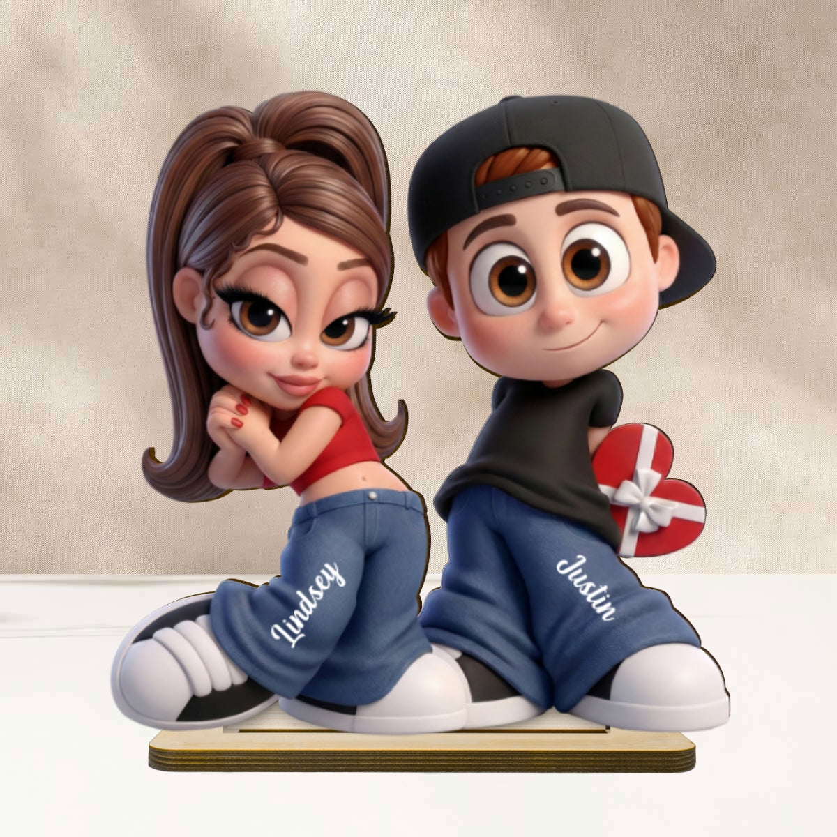 Y2K Couple 3D Cartoon Effect - Personalized Wooden Plaque - Sentimental Valentine's Day Gift for him, for her