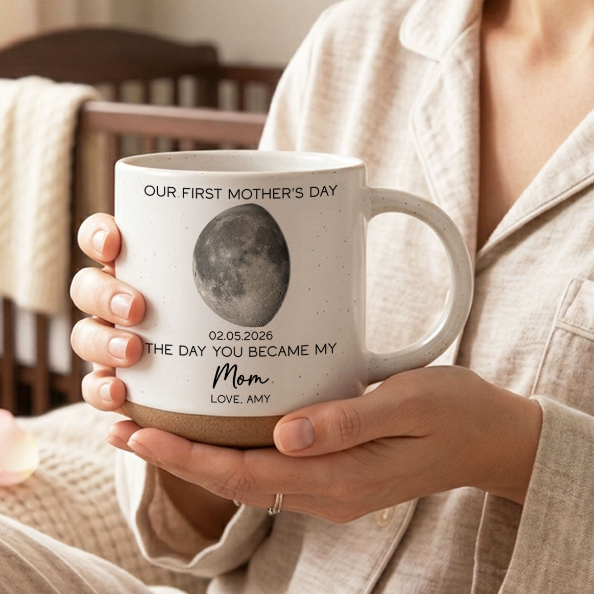 The Day You Became My Mom Custom Moon Phase First Mother's Day - Personalized Pottery Mug - First Mother's Day Gift For New Mom