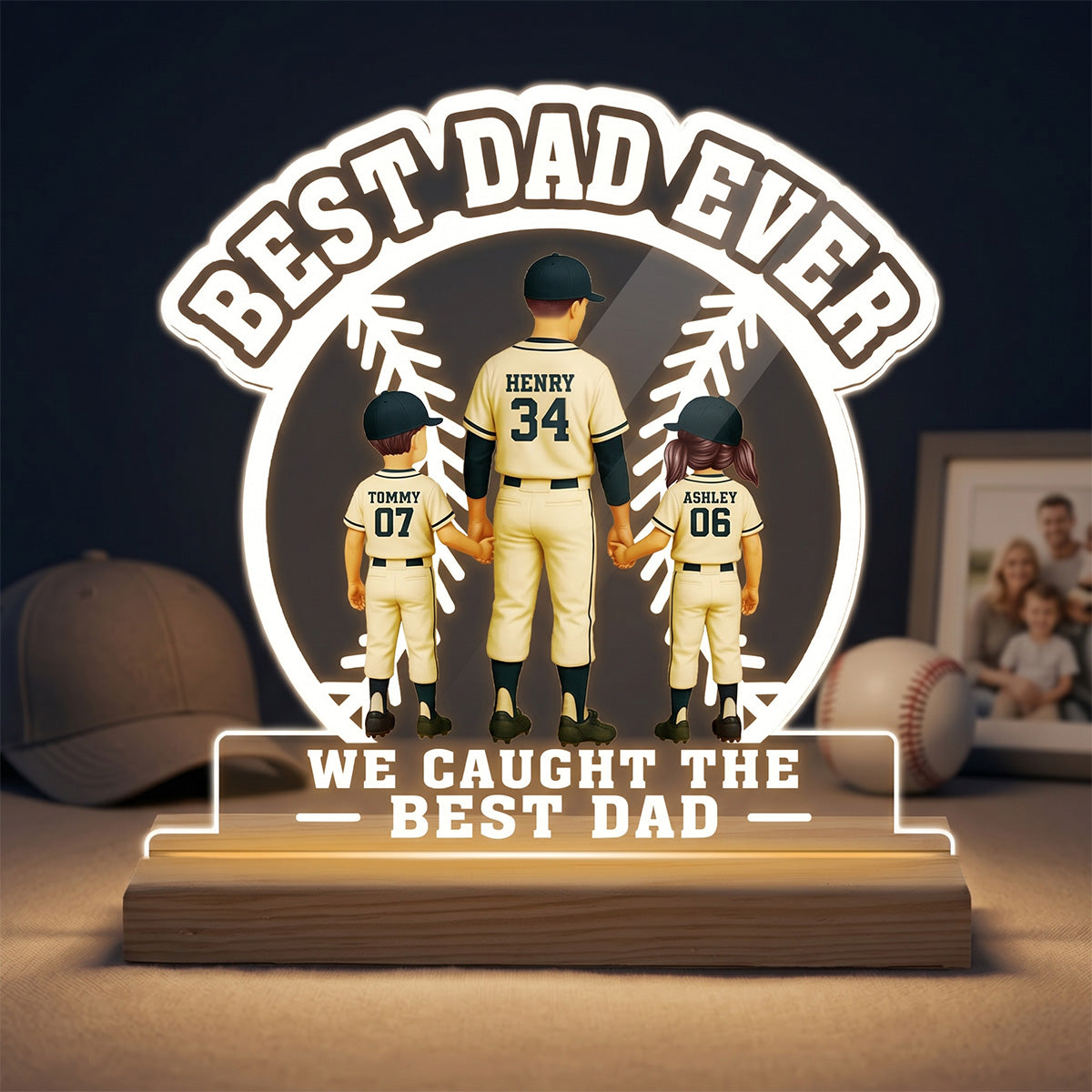 We Caught The Best Dad Baseball Dad & Kids - Personalized Acrylic Plaque LED Night Light