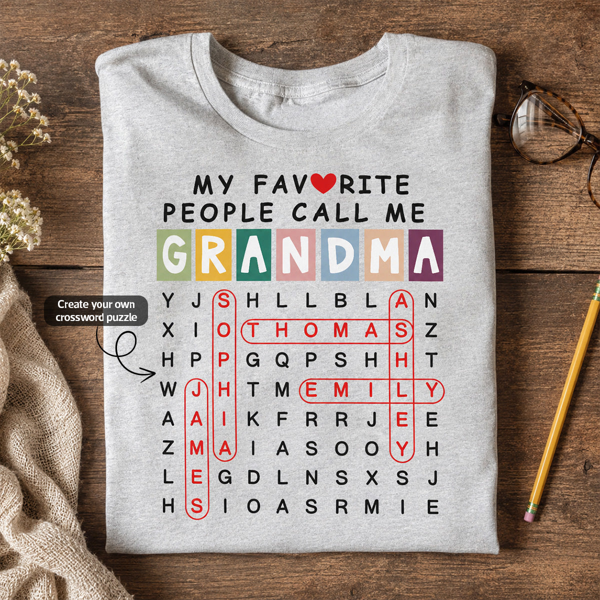Favorite People Call Me Grandma Word Search Puzzle - Personalized Shirt - Heartfelt Gift For Grandma, Mom