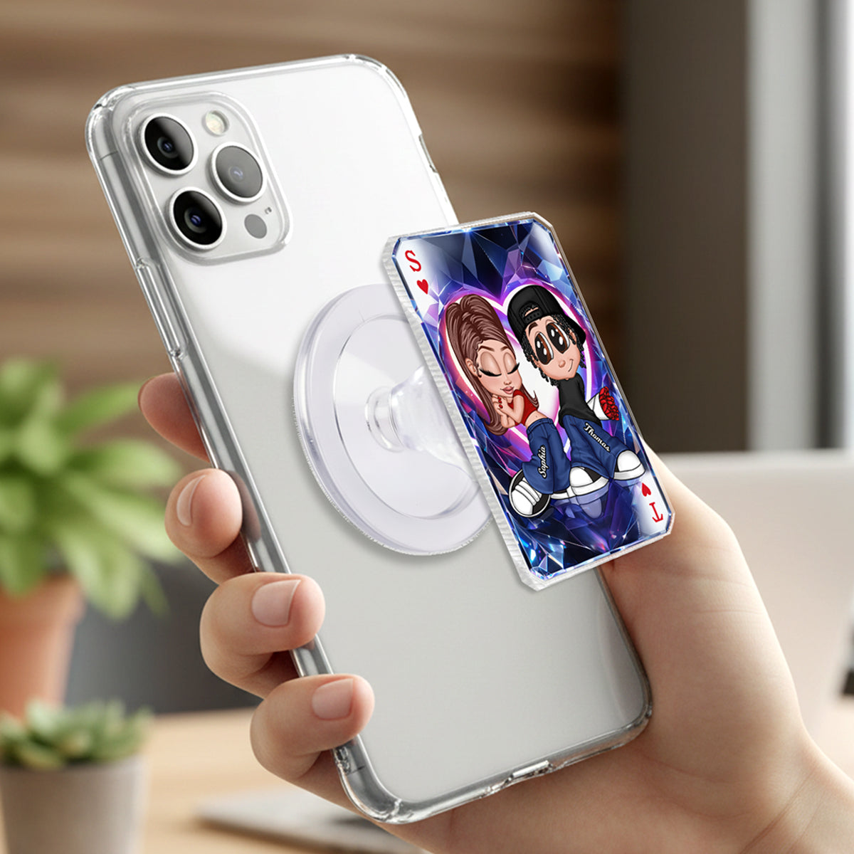 Y2K Couple King Queen Card - Personalized Phone Grip - Heartfelt Valentine's Day Gift for Her, for Him, Couple Matching Phone Grips