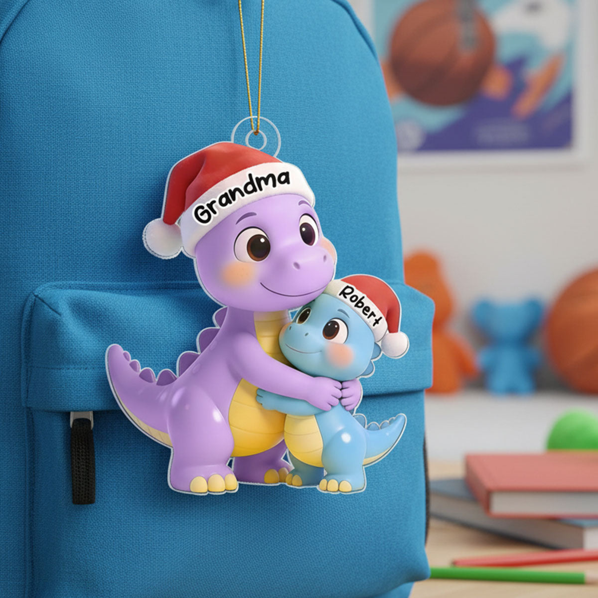 3D Effect Heartwarming Happy Grandmasaurus With Dinosaur Grandkid - Personalized Acrylic Ornament - Gift For Grandkids