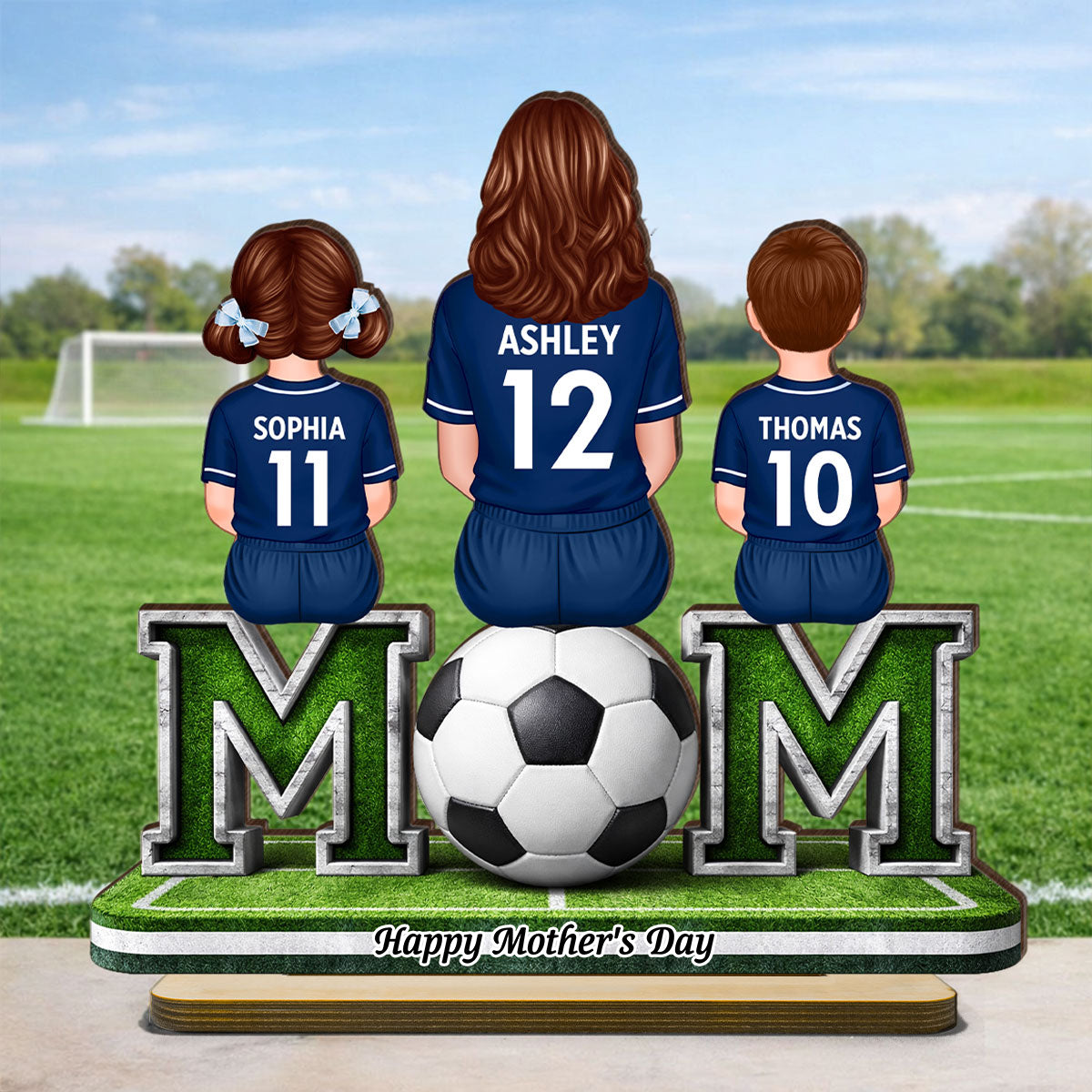 Soccer Mom And Kids Sitting Together - Personalized 2-Layered Wooden Plaque - Heartfelt Gift For Soccer Mom, Gift For Wife