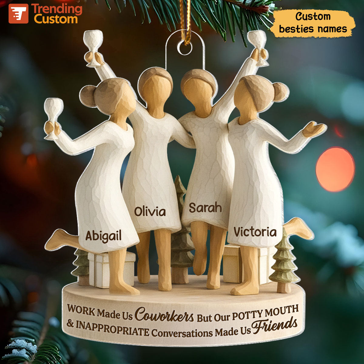Work Made Us Coworkers - Personalized Acrylic Ornament - Funny Christmas Gift for Coworkers, Work Besties