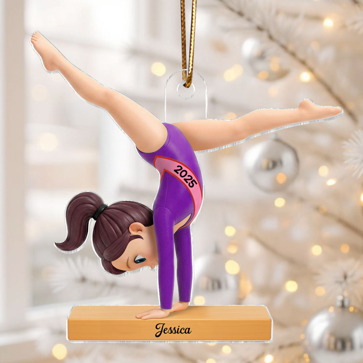 3D Effect Gymnastic Girl Cartwheel Pose - Personalized Acrylic Car Hanger- Gymnast Gift For Daughter, Granddaughter