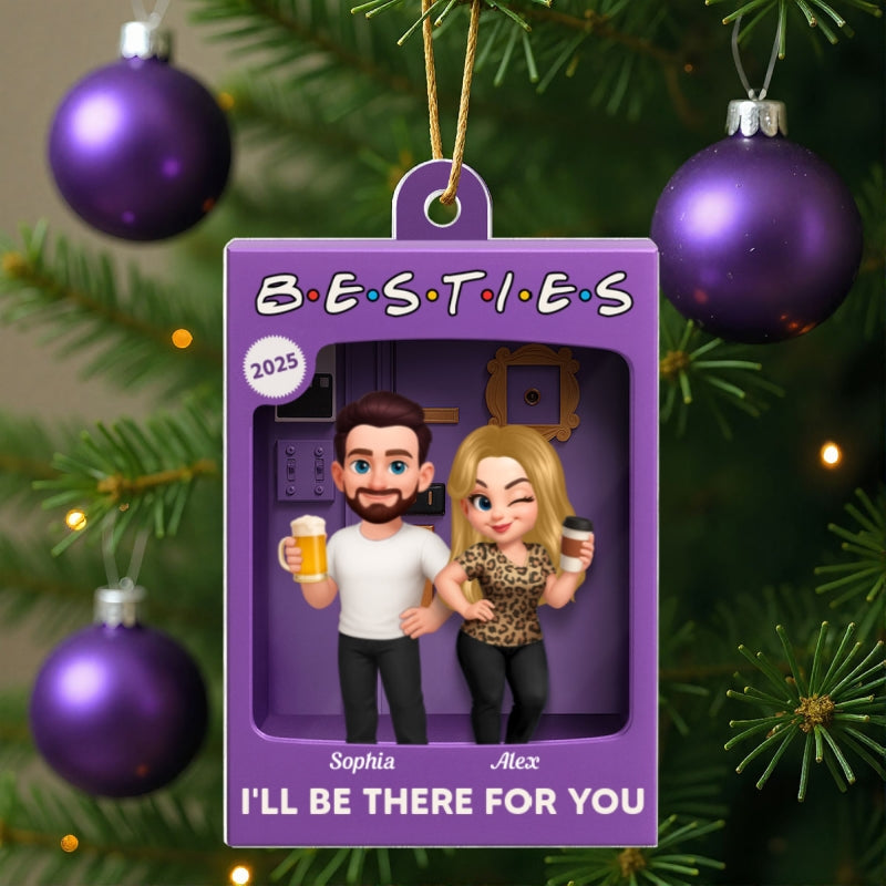 Man Woman Best Friends Purple 3D Effect Toy Box Style - Personalized Acrylic Ornament - Christmas Gift For Friends