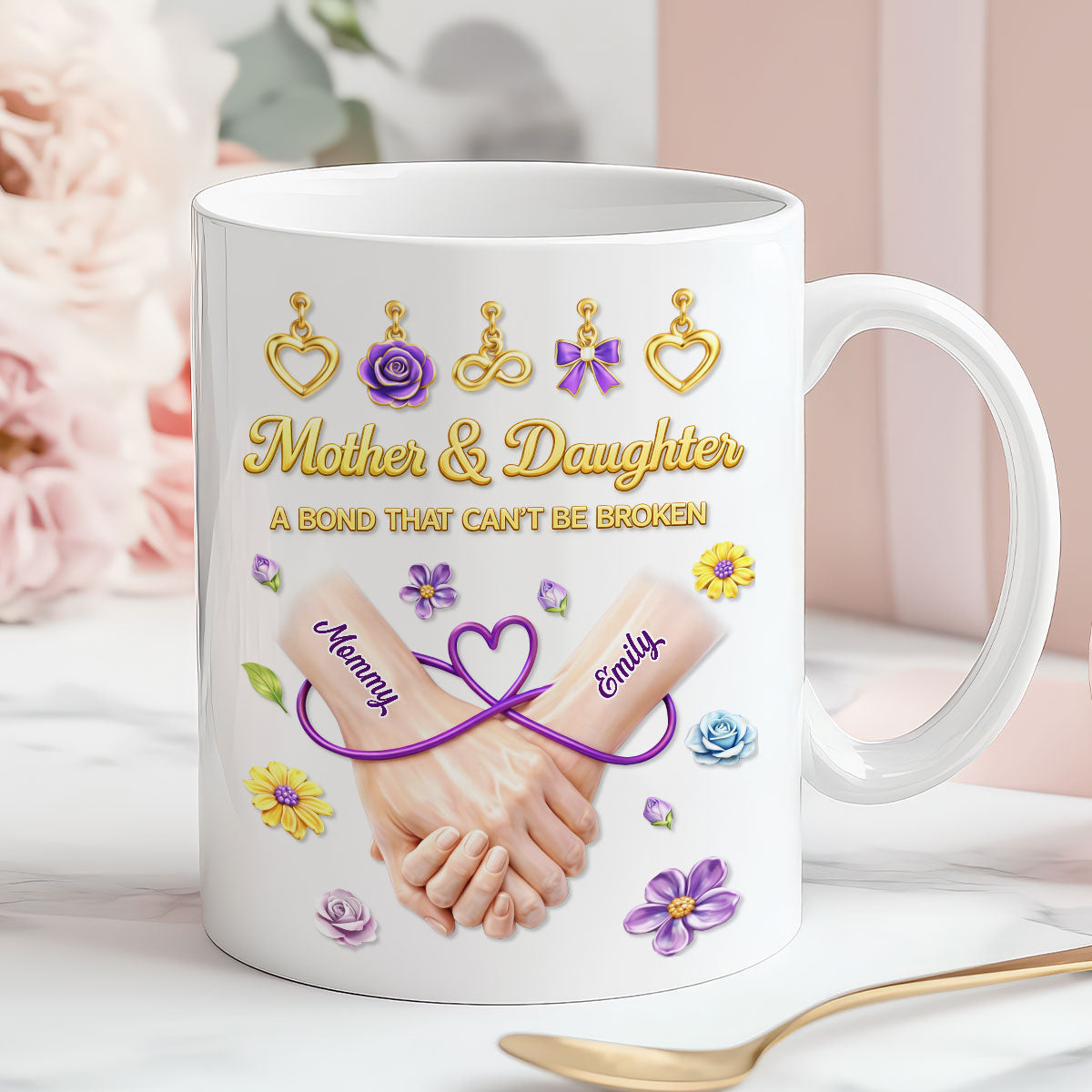 Mother And Daughter A Bond That Can't Be Broken - Personalized Mug - Heartfelt Gift For Mom