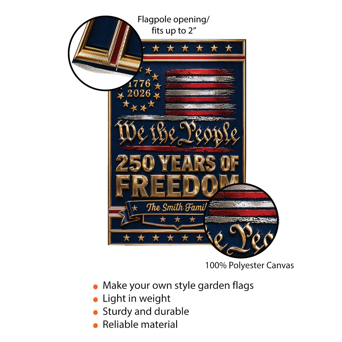 1776 - 2026 We The People 250 Years of Freedom - Personalized Garden Flag - 250th Anniversary America Patriotic, Family Decoration