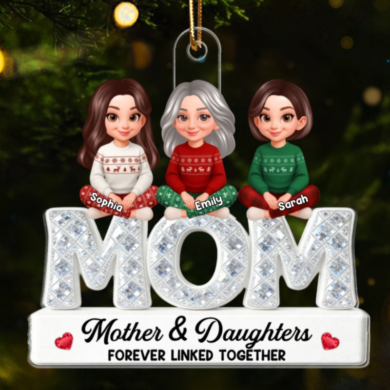 3D Shining Effect Mom And Daughters - Personalized Acrylic Ornament - Christmas Gift For Mom, Daughters