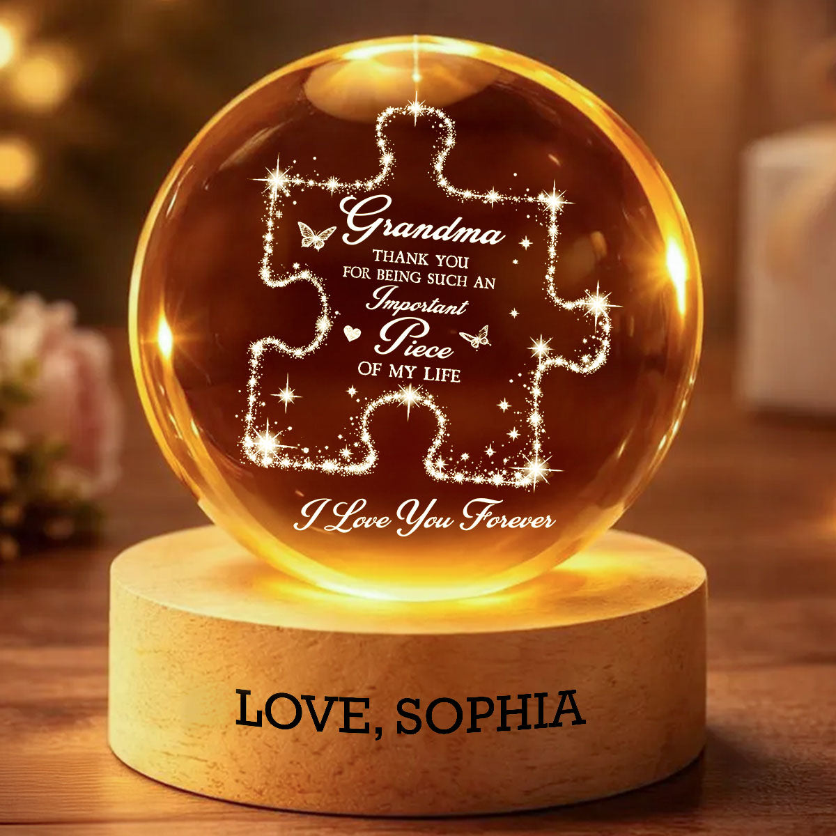 Grandma Thank You Important Piece - Personalized Crystal Ball LED Night Light - Mother's Day Gift For Grandma, Mom