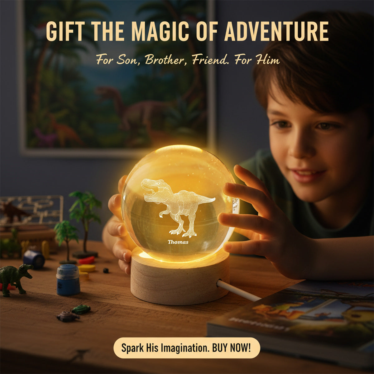 Boy Man Hobby Illusion Art - Personalized Crystal Ball LED Night Light - Gift For Him, Gift For Son, Boyfriend, Husband