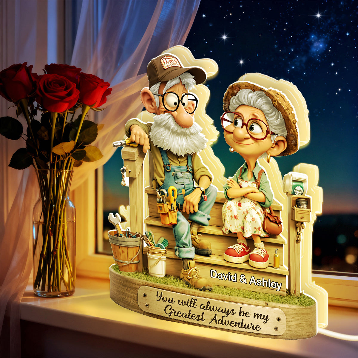 Senior Couple On Porch - Personalized Light Box - Anniversary, Valentine's Day Gift, Gift For Him, Gift For Her