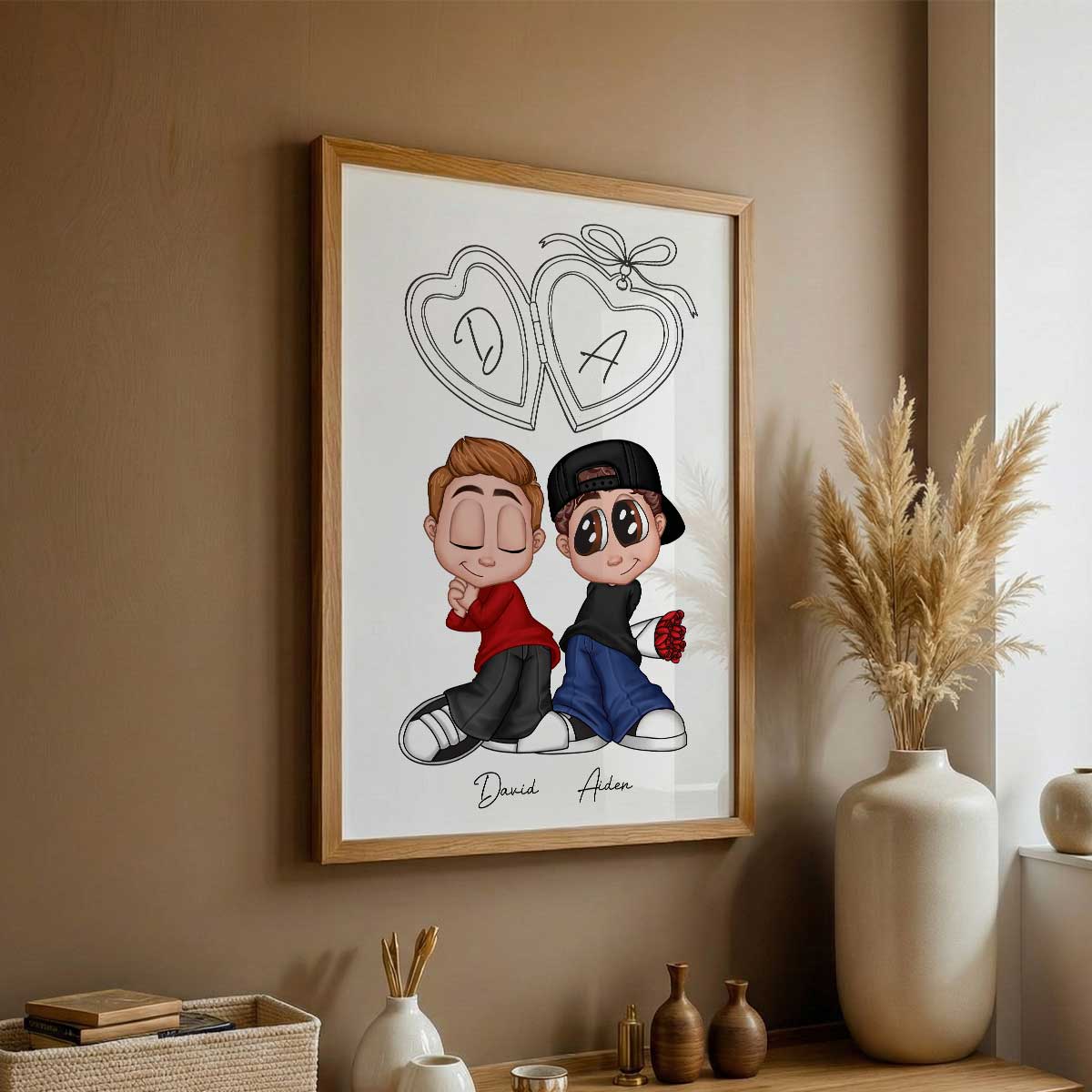 Y2K Couple Custom Initial Heart Locket Art - Personalized Poster - Gift For Her, Gift For Him