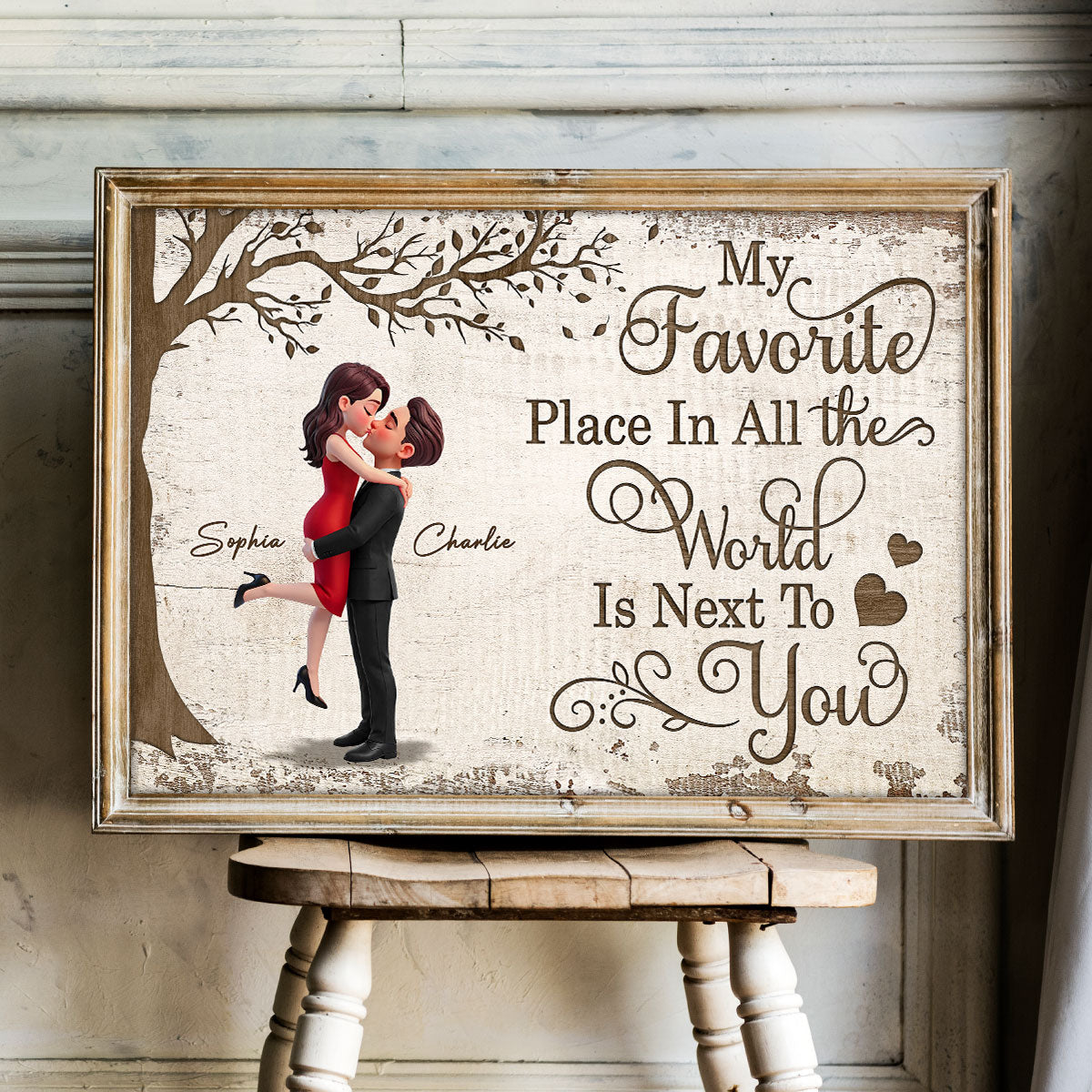Eternal Love Couple Hugging Kissing Under Tree - Personalized Poster - Valentine's Day Gift For Couple