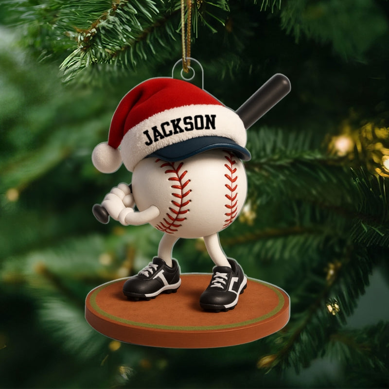 Baseball Player Cartoon 3D Effect - Personalized Acrylic Ornament - Christmas Gift For Teen Boy, Girl, Daughter, Son