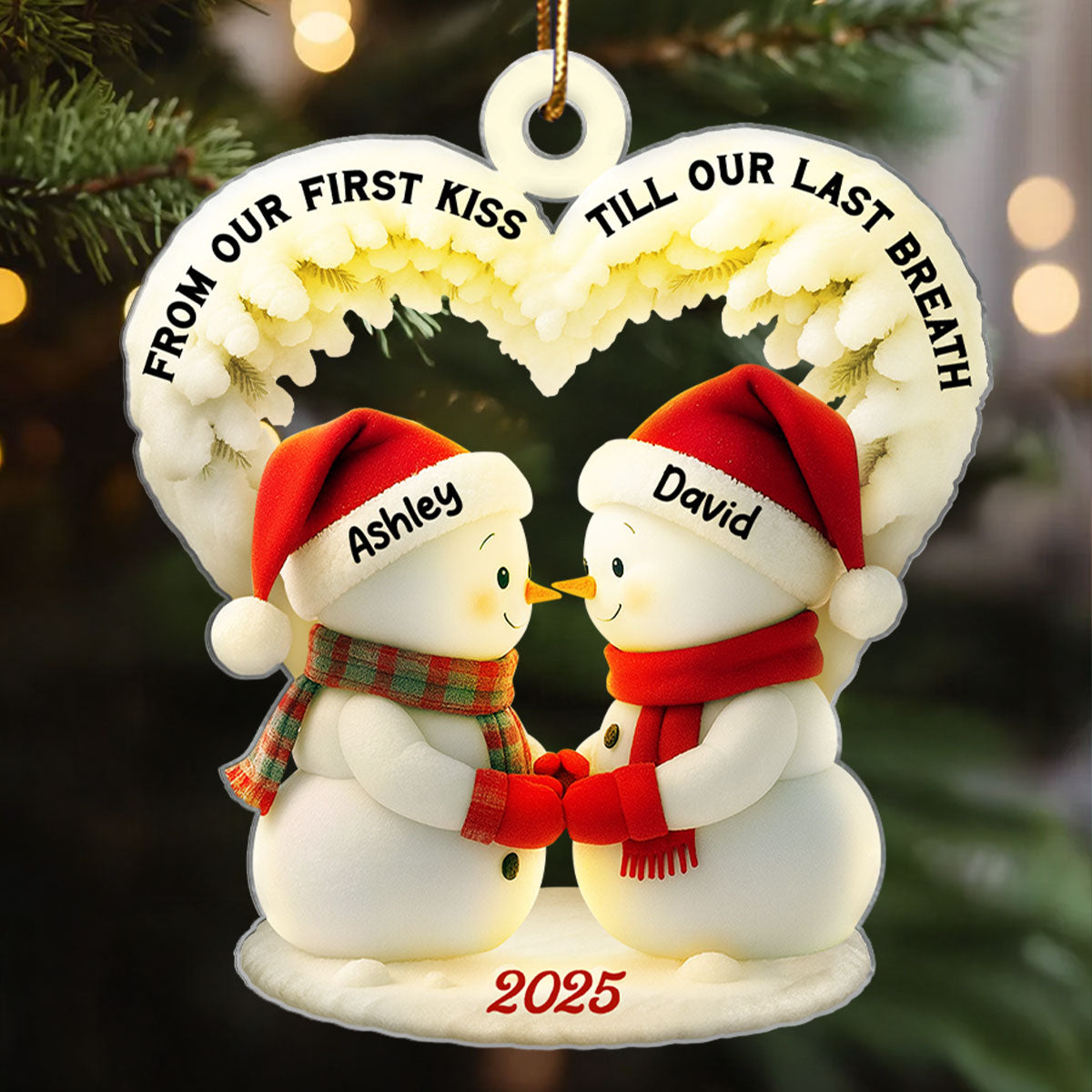 Snowmen Couple From Our First Kiss Till Our Last Breath - Personalized Acrylic Ornament - Christmas Gift for Couples