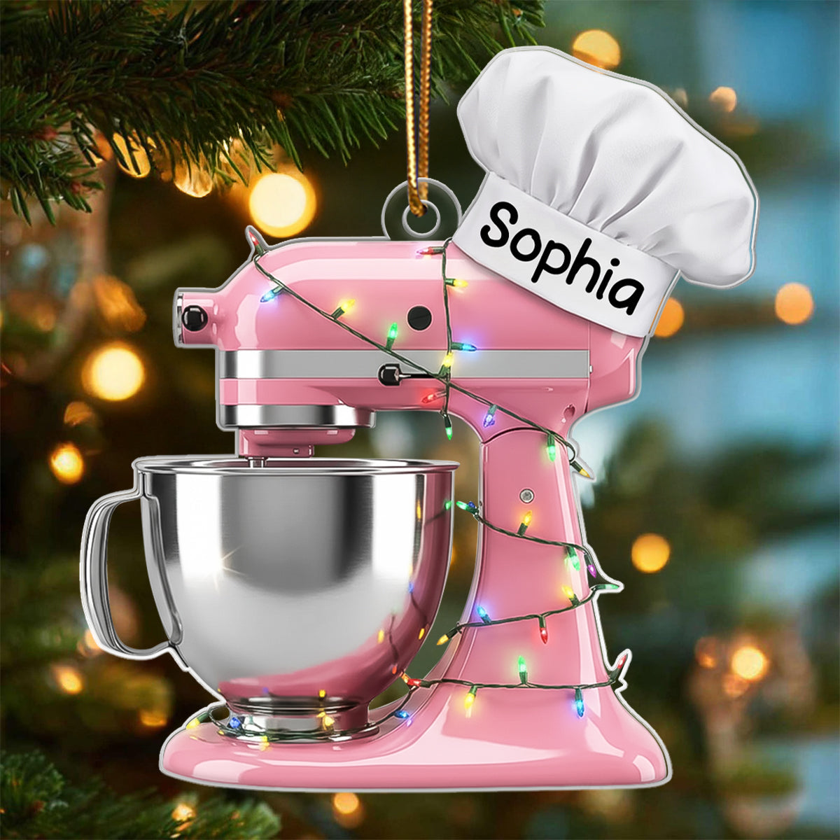 Baking Mixer Lights Christmas - Personalized Acrylic Ornament - Christmas Gift for Bakers
