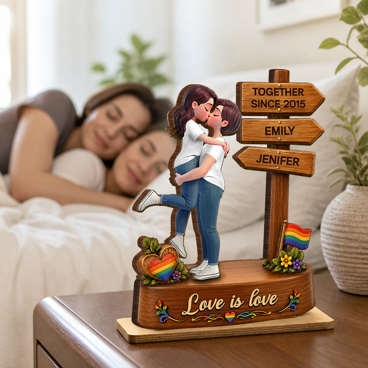 Endless Love LGBT+ Couple - Personalized 2-Layered Wooden Plaque - Gift For Couple, Happy Pride Month