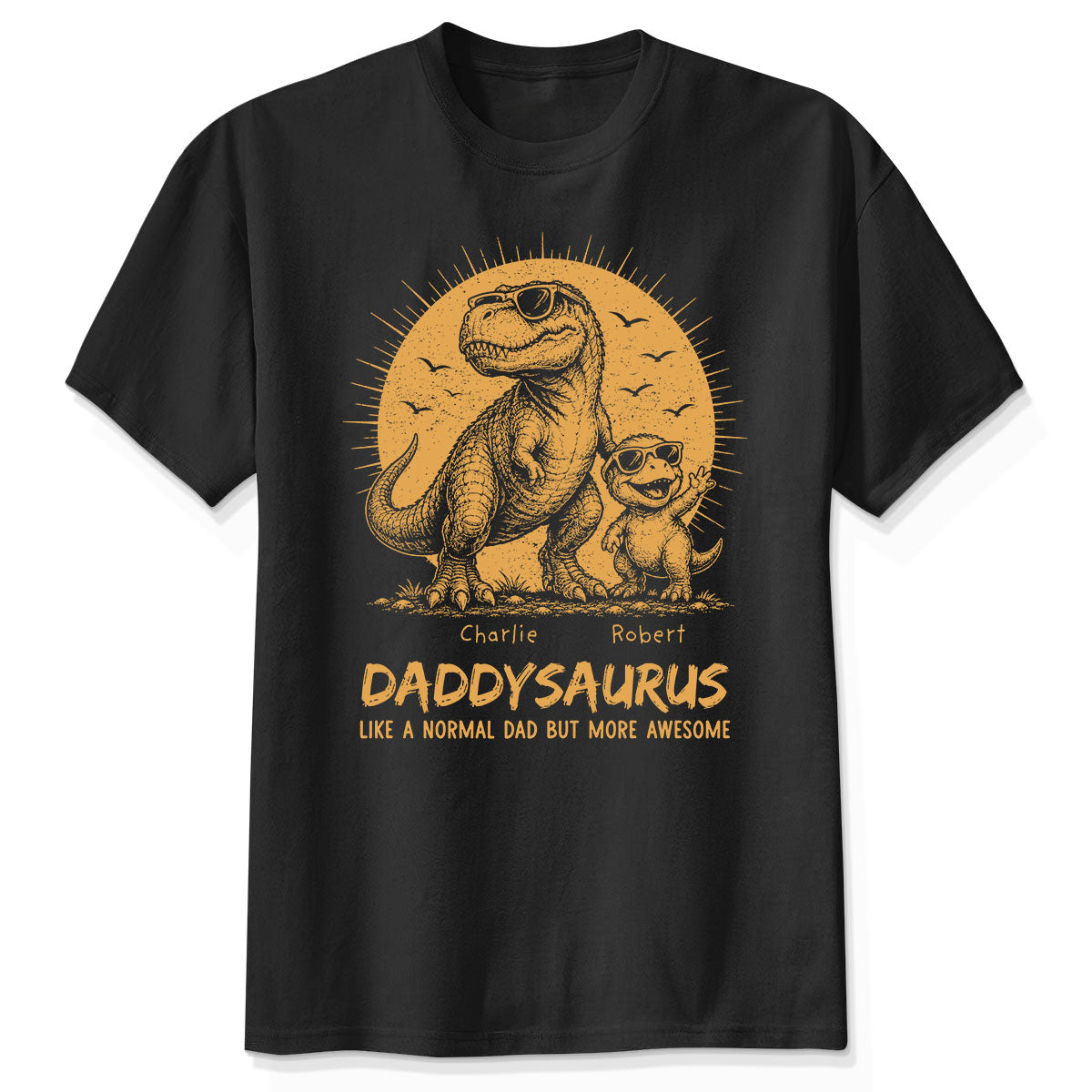 Retro Yellow Vintage Daddysaurus - Personalized Shirt - Funny Father's Day Gift For Dad, Husband