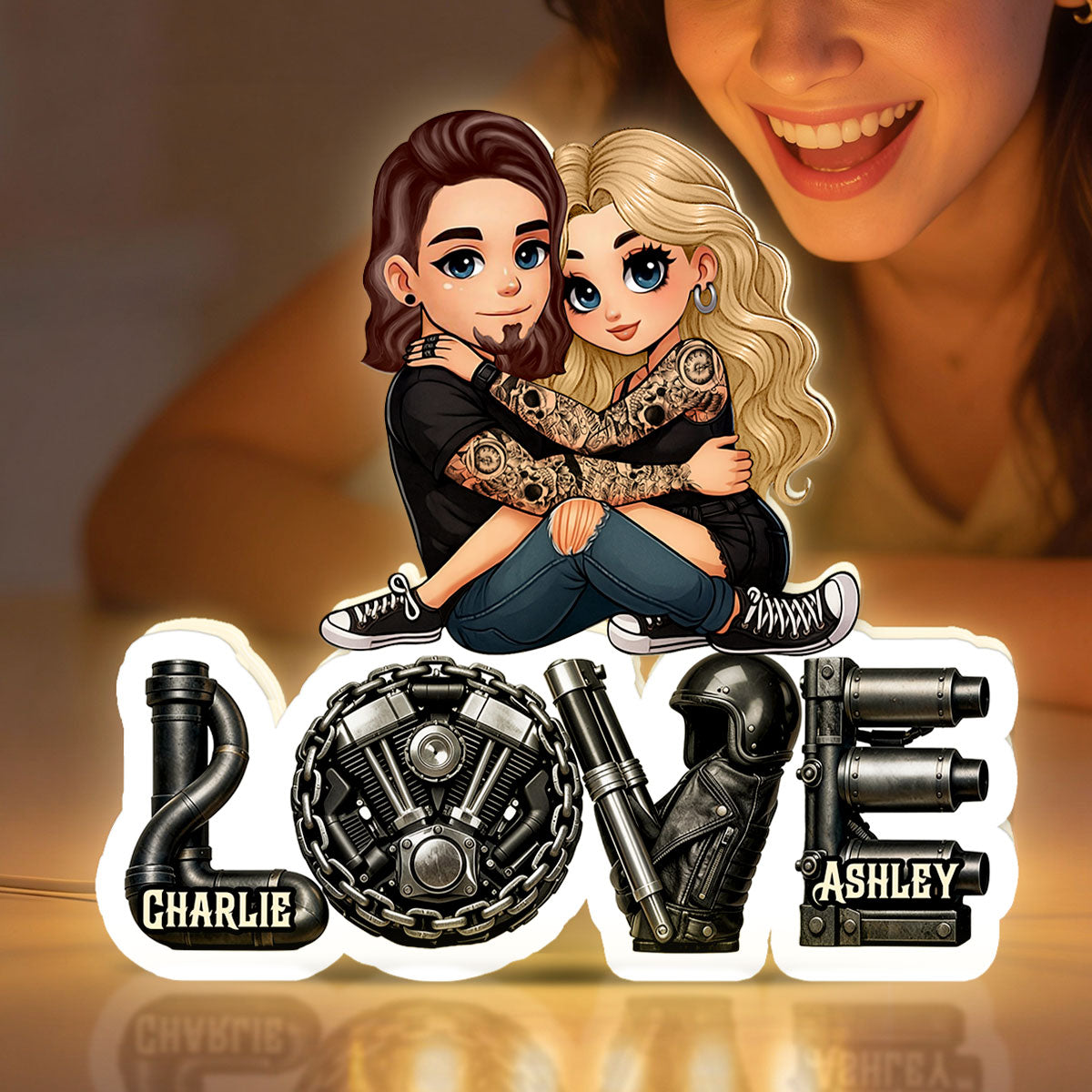 Biker Couple Together - Personalized Light Box - Gift For Bikers, Gift For Him, For Her