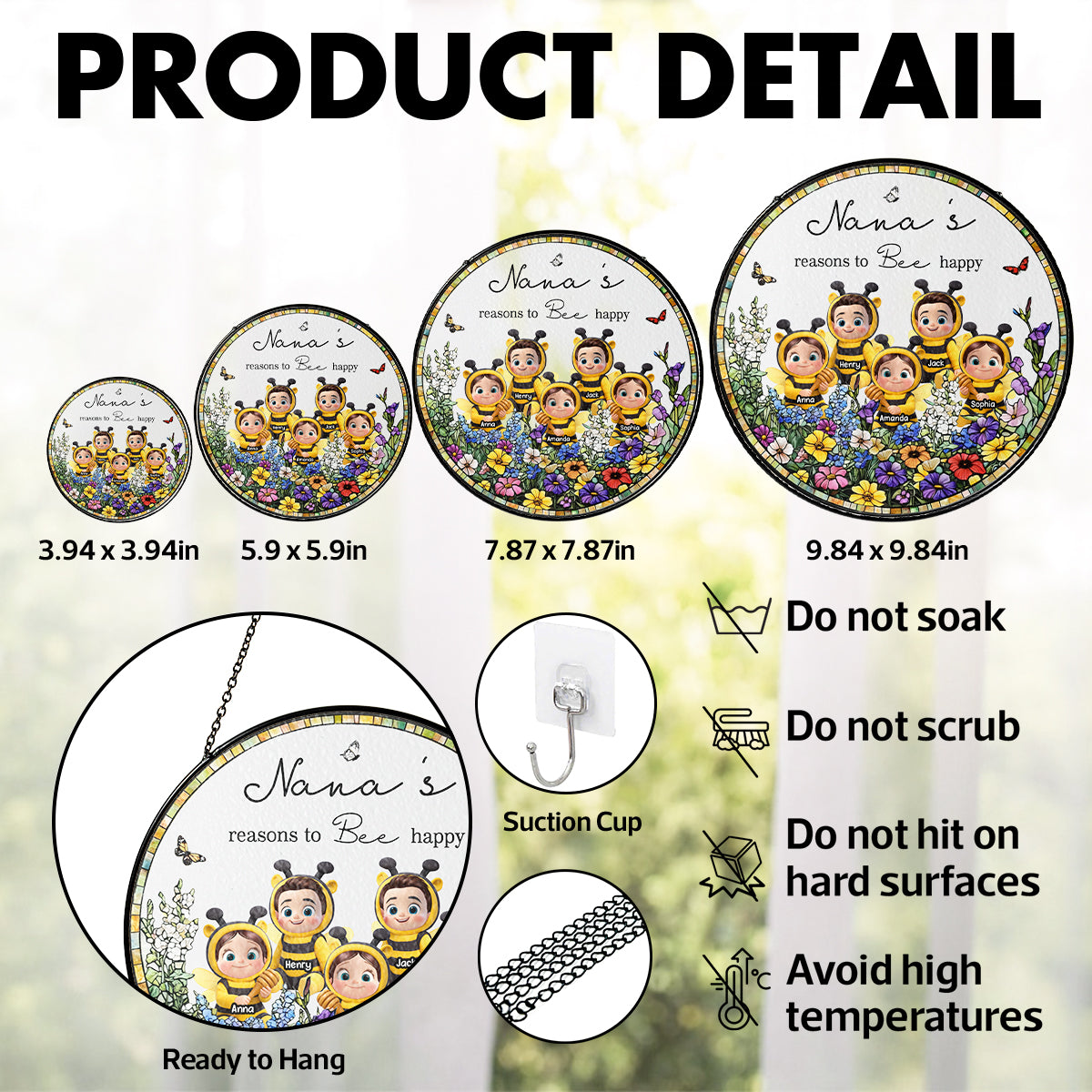 Grandma's Reasons to Bee Happy - Personalized Suncatcher - Mother's Day Gift for Grandma, Mom, Wife