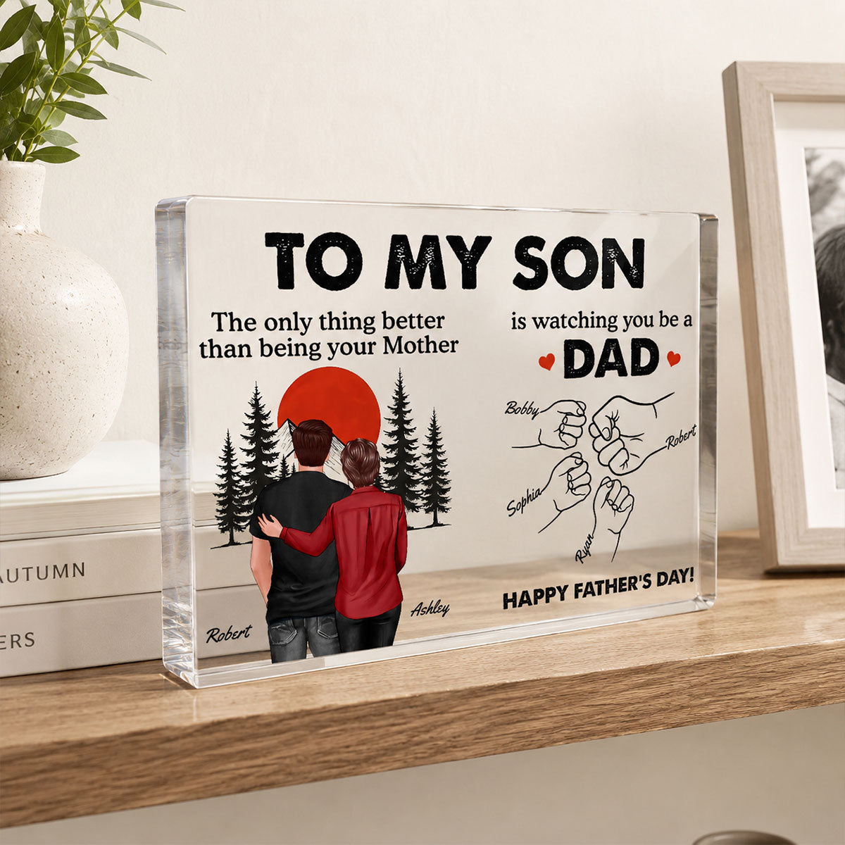 Retro Vintage Sunset To My Son Watching You Be A Dad - Personalized Acrylic Block Plaque -  Gift For Son