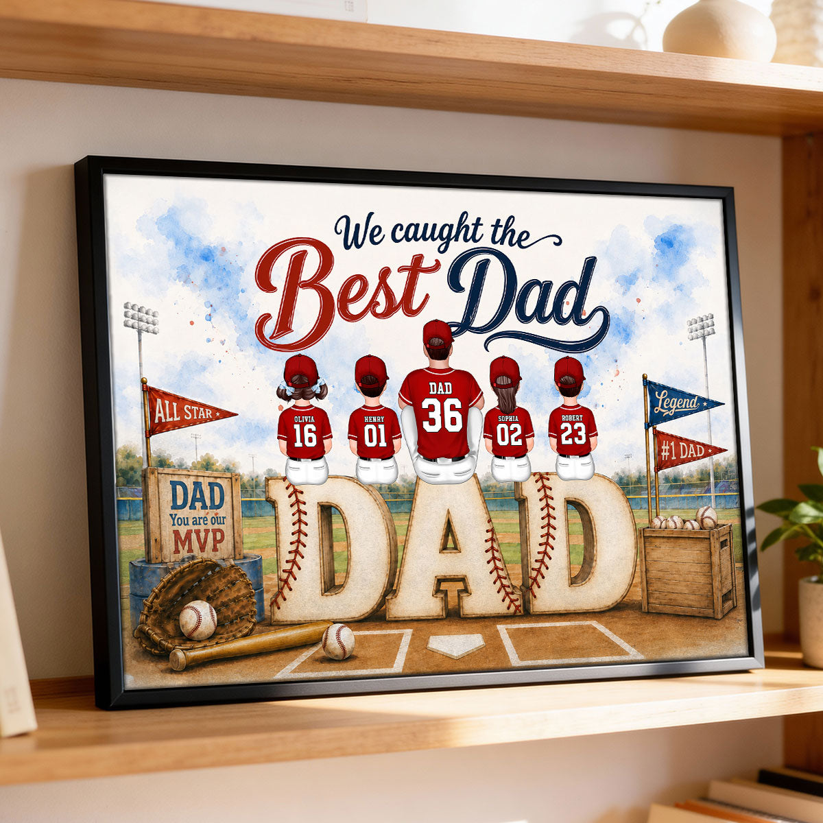 Watercolor Style Baseball Family Daddy's Dream Team - Personalized Poster - Father's Day Gift For Dad, Husband