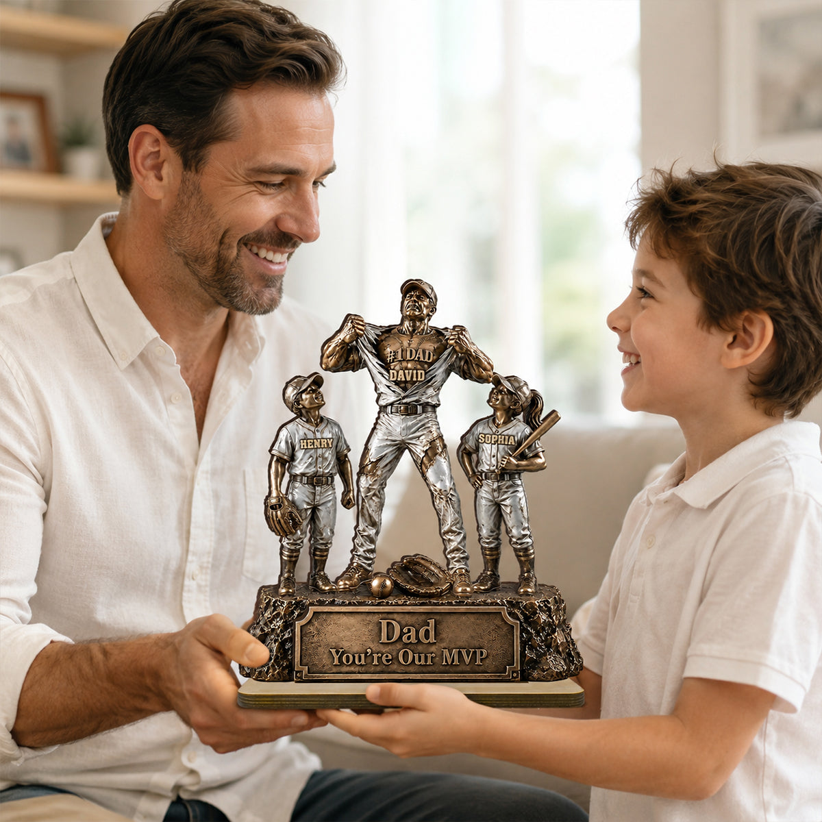 No 1 Dad Baseball Victory Trophy - Personalized 2-Layered Wooden Plaque -  Gift for Dad, Husband