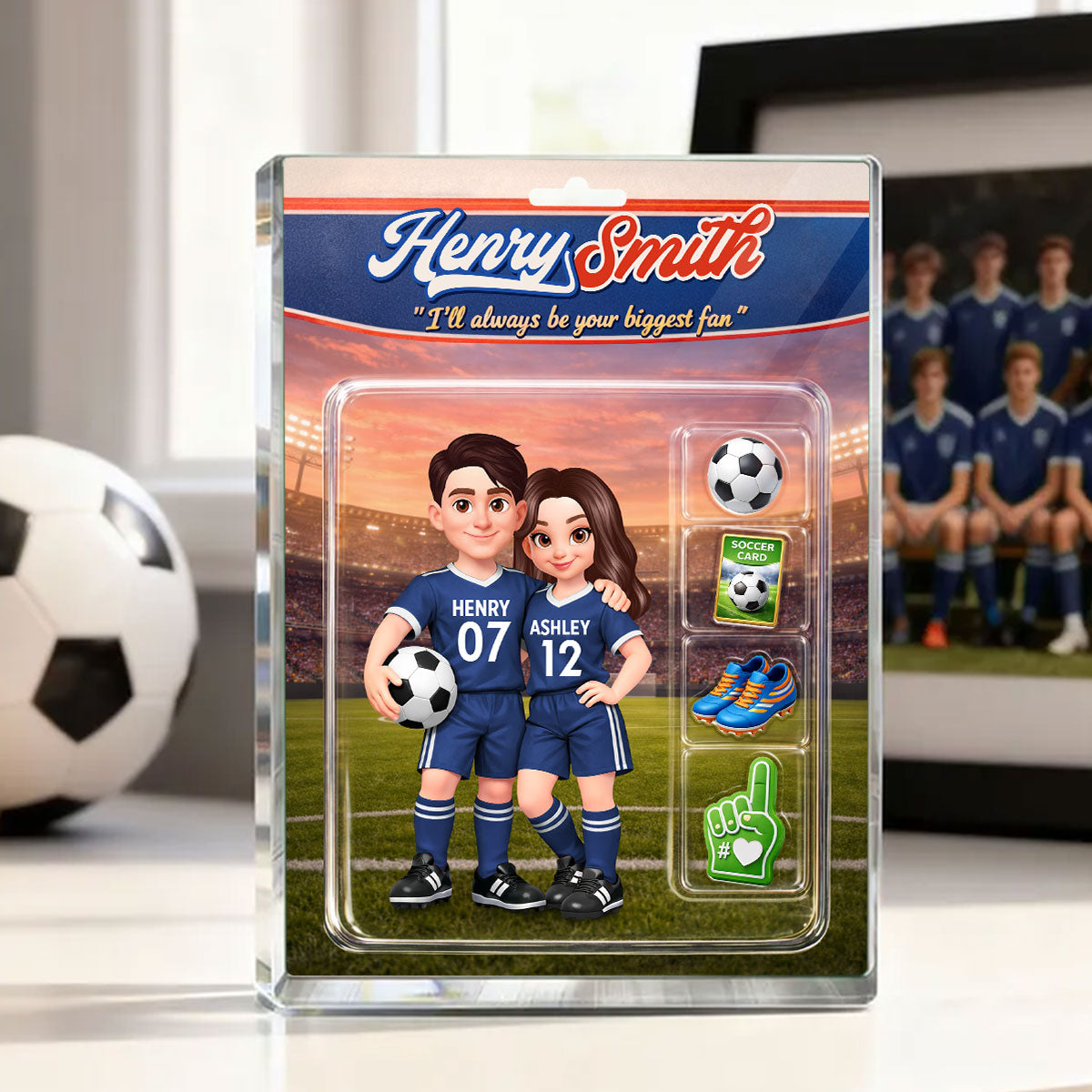 Soccer Couple I'll Always Be Your Biggest Fan Custom Action Figure - Personalized Acrylic Block Plaque - Sentimental Gift for Him, for Her
