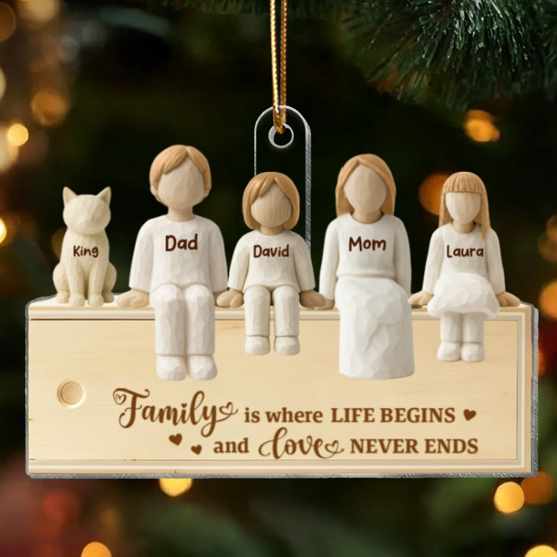 Family Together Wooden Figurines - Personalized Acrylic Ornament - Heartwarming Christmas Gift For Family