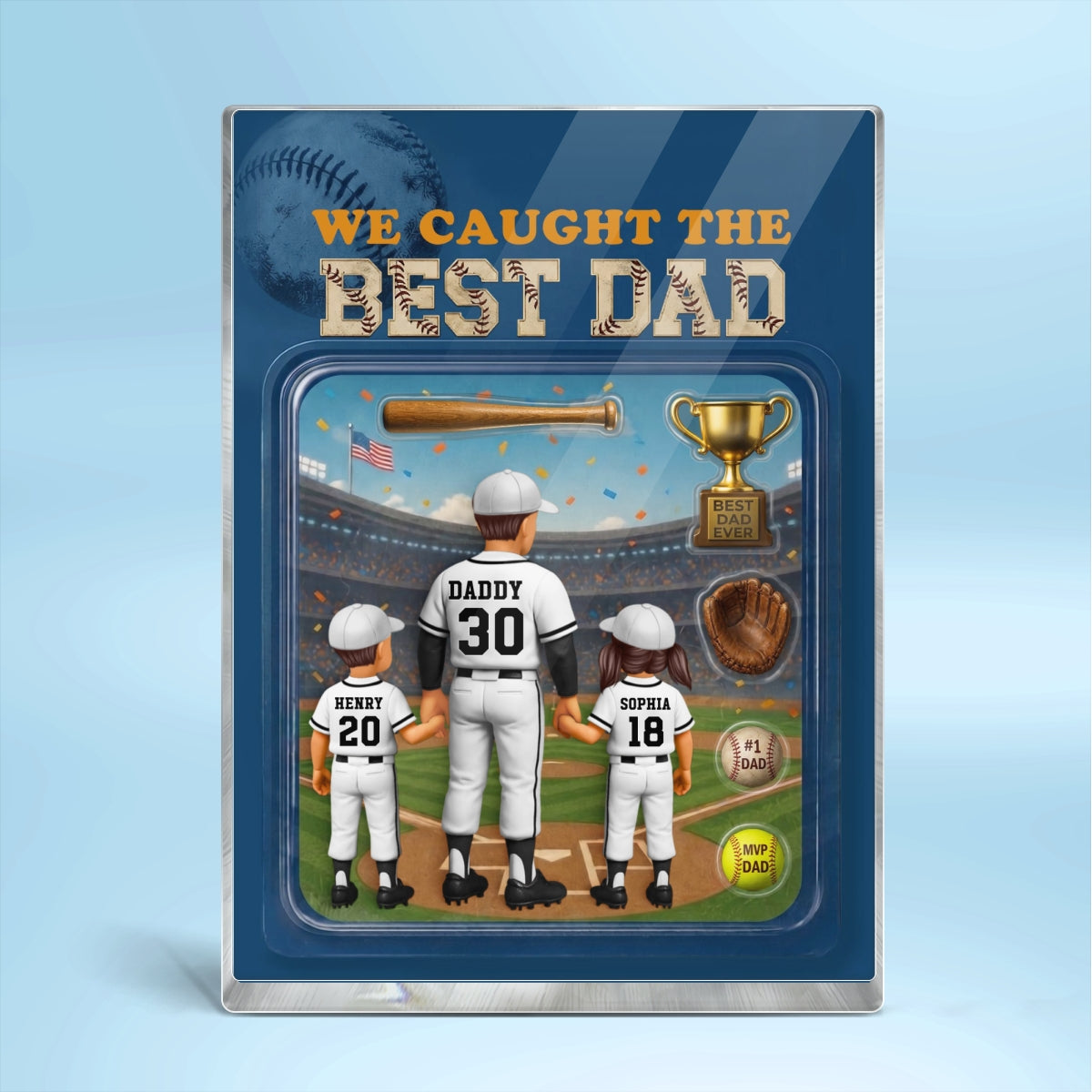Baseball Dad Action Figure - Personalized Acrylic Block Plaque -  Gift for Dad, Husband