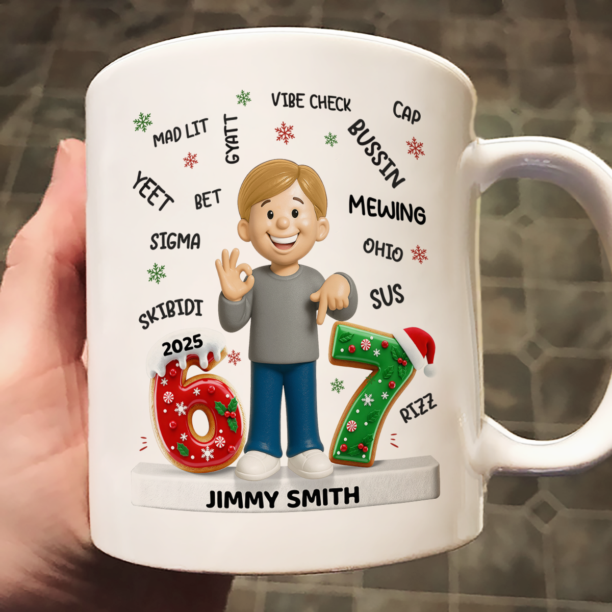 Teen Kid Custom Name Six Seven 3D Effect - Personalized Mug - 2025 Slang, Funny Teen Grandkid, Gen Alpha Christmas Gift