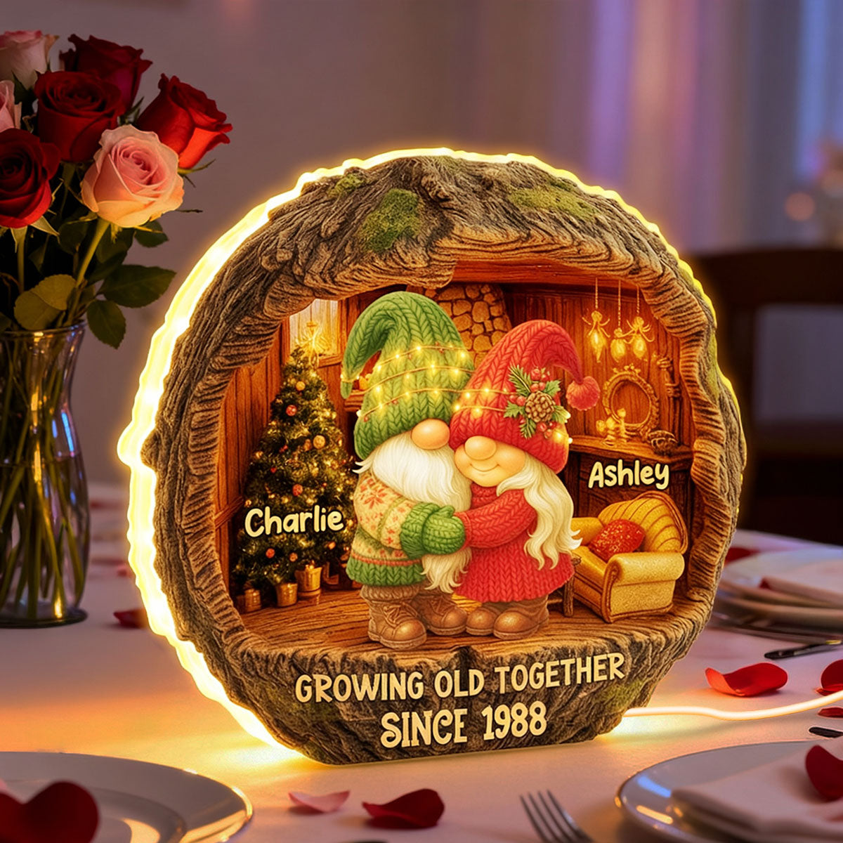 Gnome Couple Cozy Vibe - Personalized Light Box - Gift for Couple, for Her, for Him