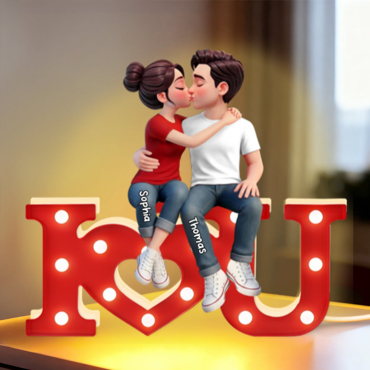 I LOVE YOU Forever Couple Sitting Kissing - Personalized Light Box - Valentine's Day Gift For Couple, For Him, For Her