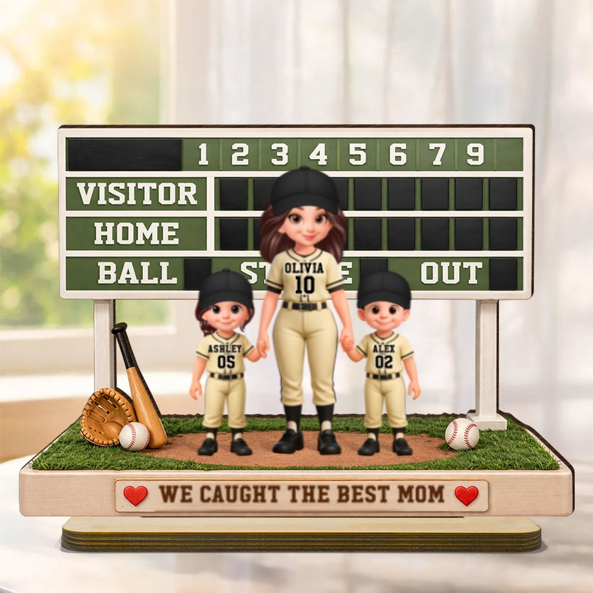 Baseball Mom Kids Scoreboard - Personalized 2-Layered Wooden Plaque - Mother's Day Gift, Gift For Mom