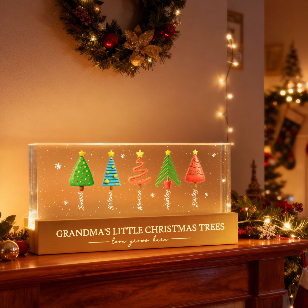 Grandma's Little Christmas Trees - Personalized LED Night Light - Heartwarming Christmas Gift For Grandma, Grandkid, Family