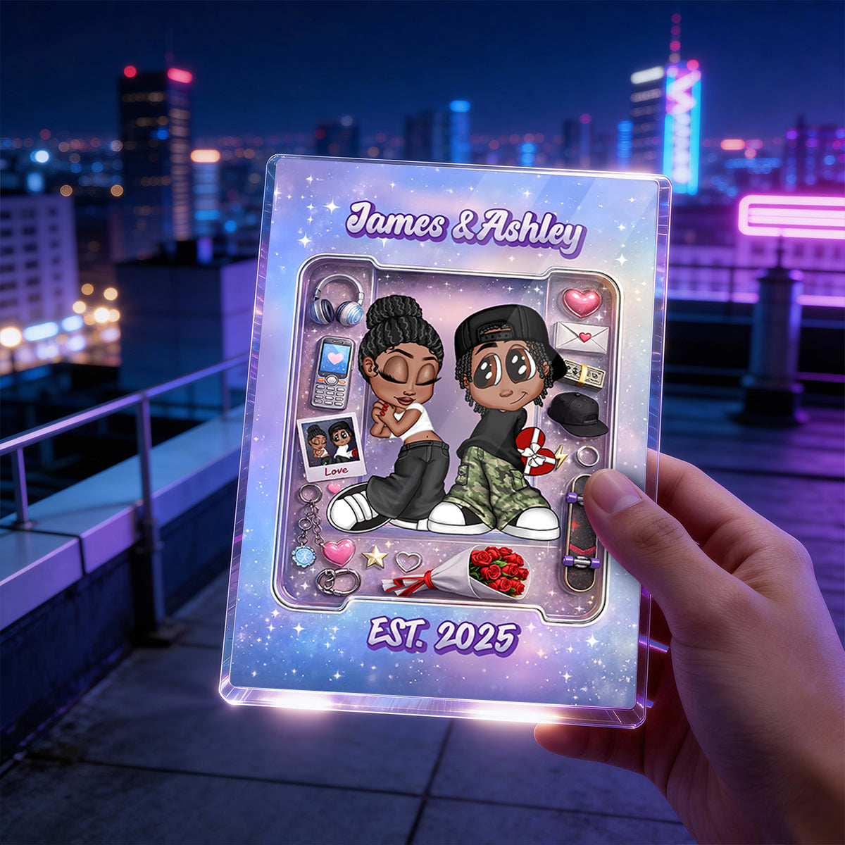 Y2K Couple Pink Toy Box With Accessories - Personalized Acrylic Block - Gift for Couple