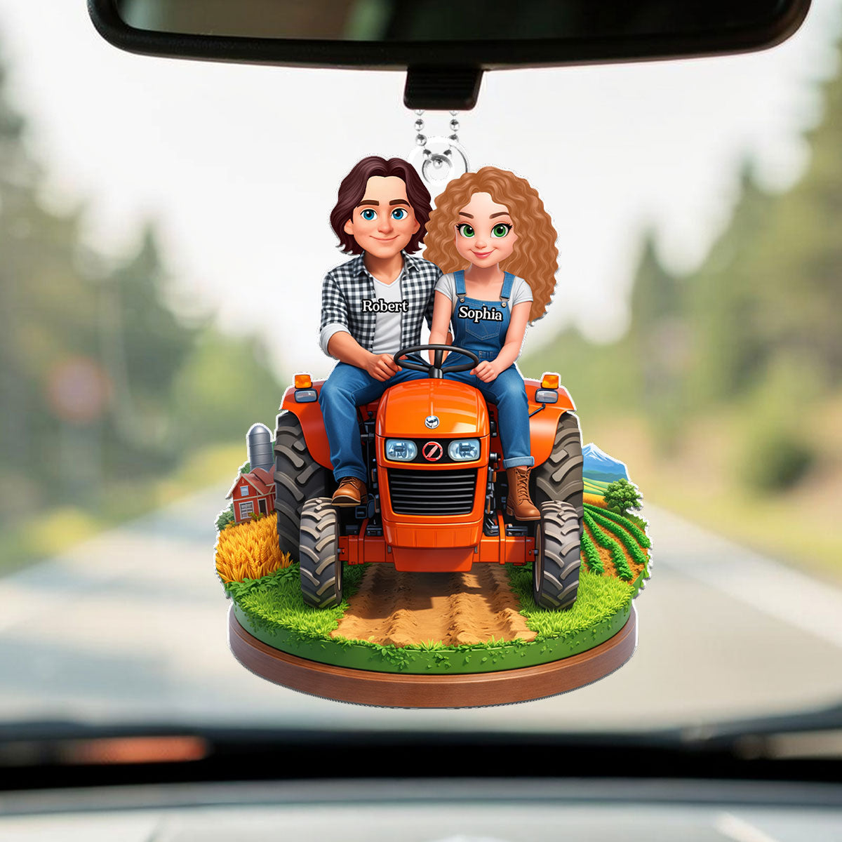 Farmer Couple - Personalized Car Hanger - Gift for Couple