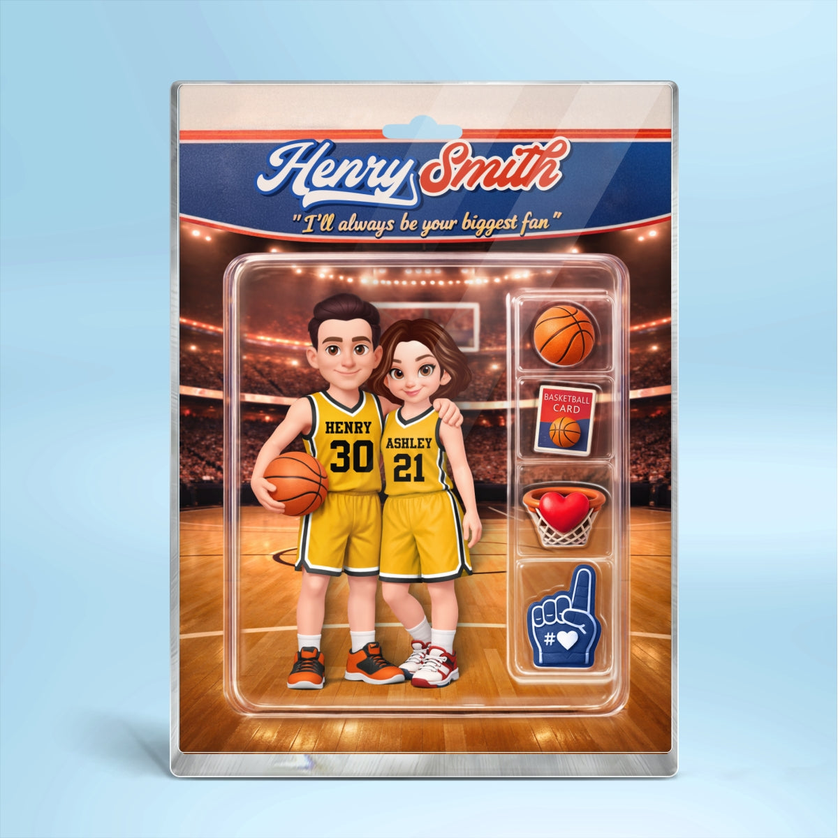 Basketball Couple I'll Always Be Your Biggest Fan Custom Action Figure - Personalized Acrylic Block Plaque - Sentimental Gift for Him
