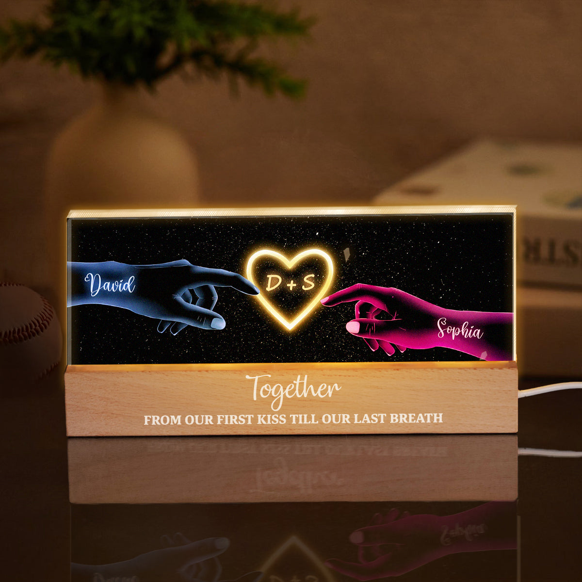 Couple Hands Neon Art - Personalized Acrylic Block LED Night Light - Heartfelt Valentine's Day Gift for Her, for Him