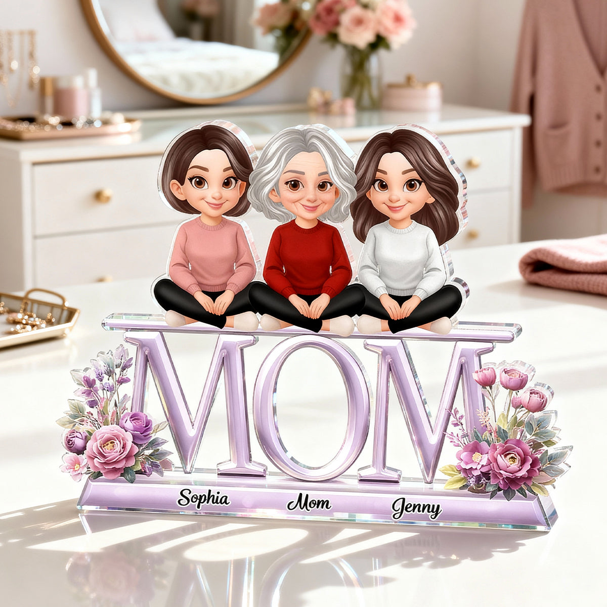 Lovely Mom And Kids - Personalized Acrylic Block Plaque - Heartfelt Gift For Mom, Grandma