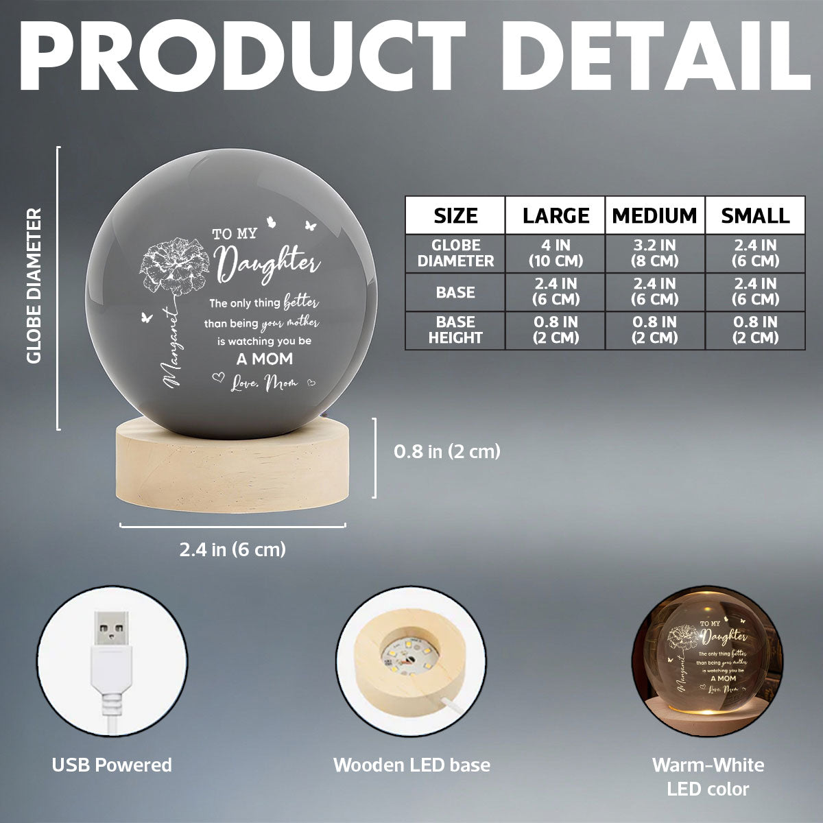 To My Daughter The Only Thing Custom Birth Month Flower - Personalized Crystal Ball LED Night Light - Mother's Day Gift For Daughter