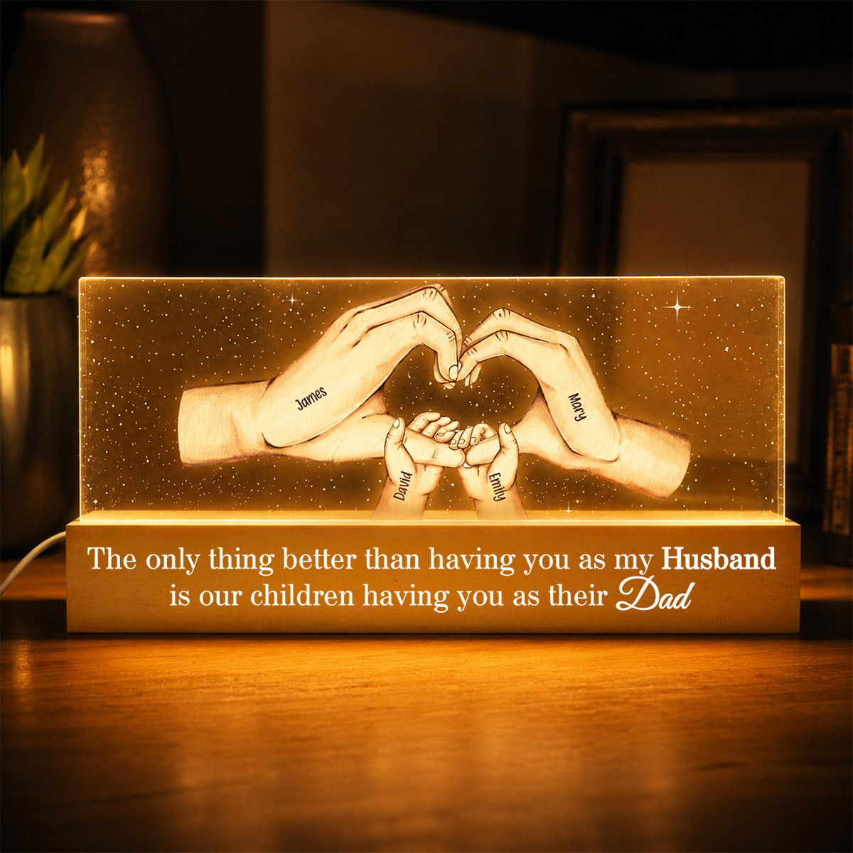 Our Children Having You As Their Dad Family Hands - Personalized Acrylic Block LED Night Light - Father's Day Gift For Husband