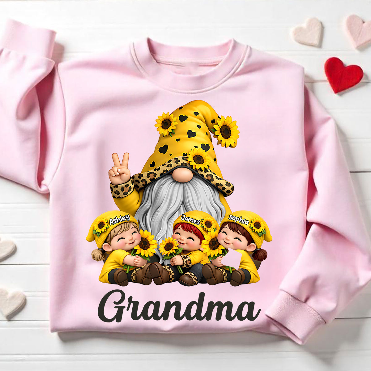 Gnome Grandma & Grandkids Sunflower - Personalized Shirt - Sentimental Gift for Grandma