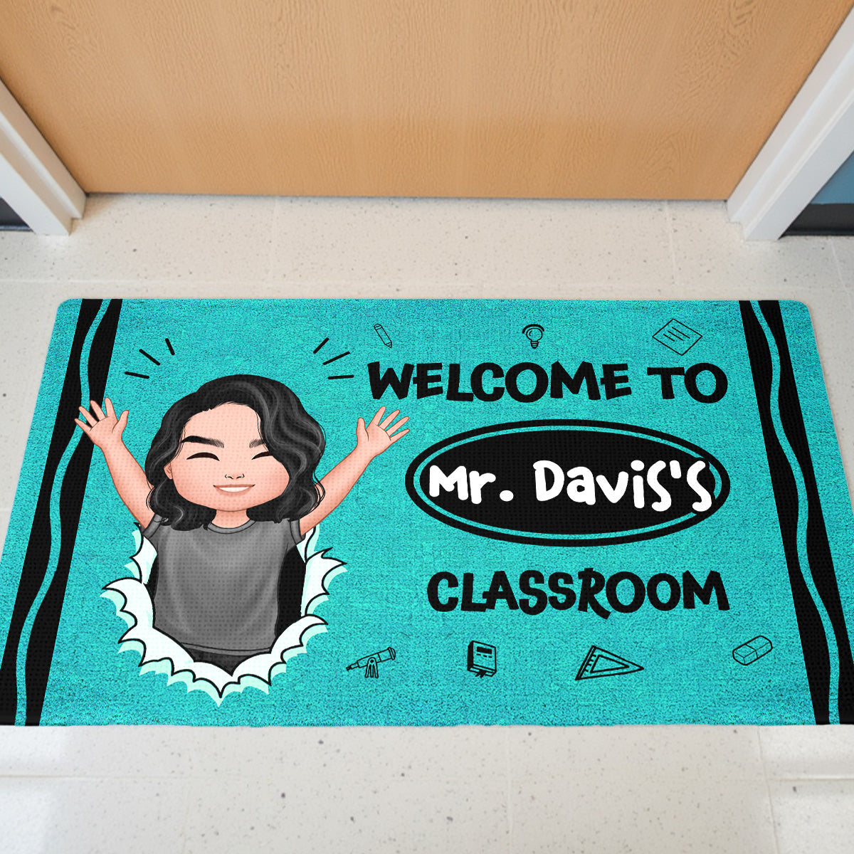 Welcome To My Class Happy Teacher Crayon Theme - Personalized Doormat