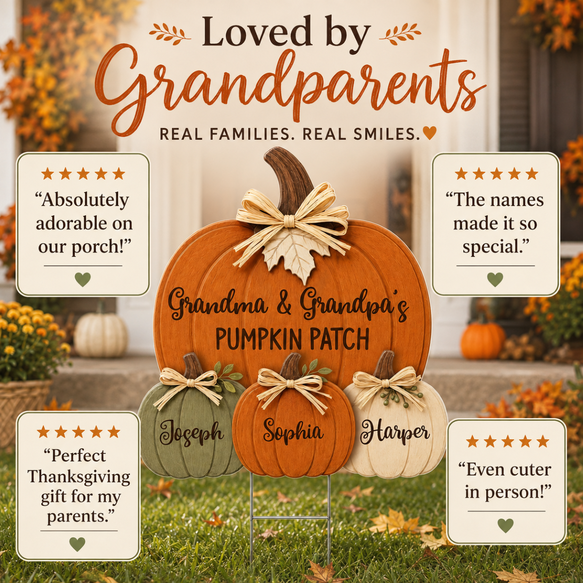 Cozy Rustic Fall Vibe Grandpa Grandma's Pumpkin Patch - Personalized Yard Sign - Fall Decor For Grandparents (Up to 20 Grandkids)